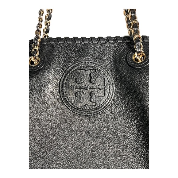 Tory Burch Women’s Bag Marion Tote with Gold Chain Black Pebbled Leather - Picture 2 of 8